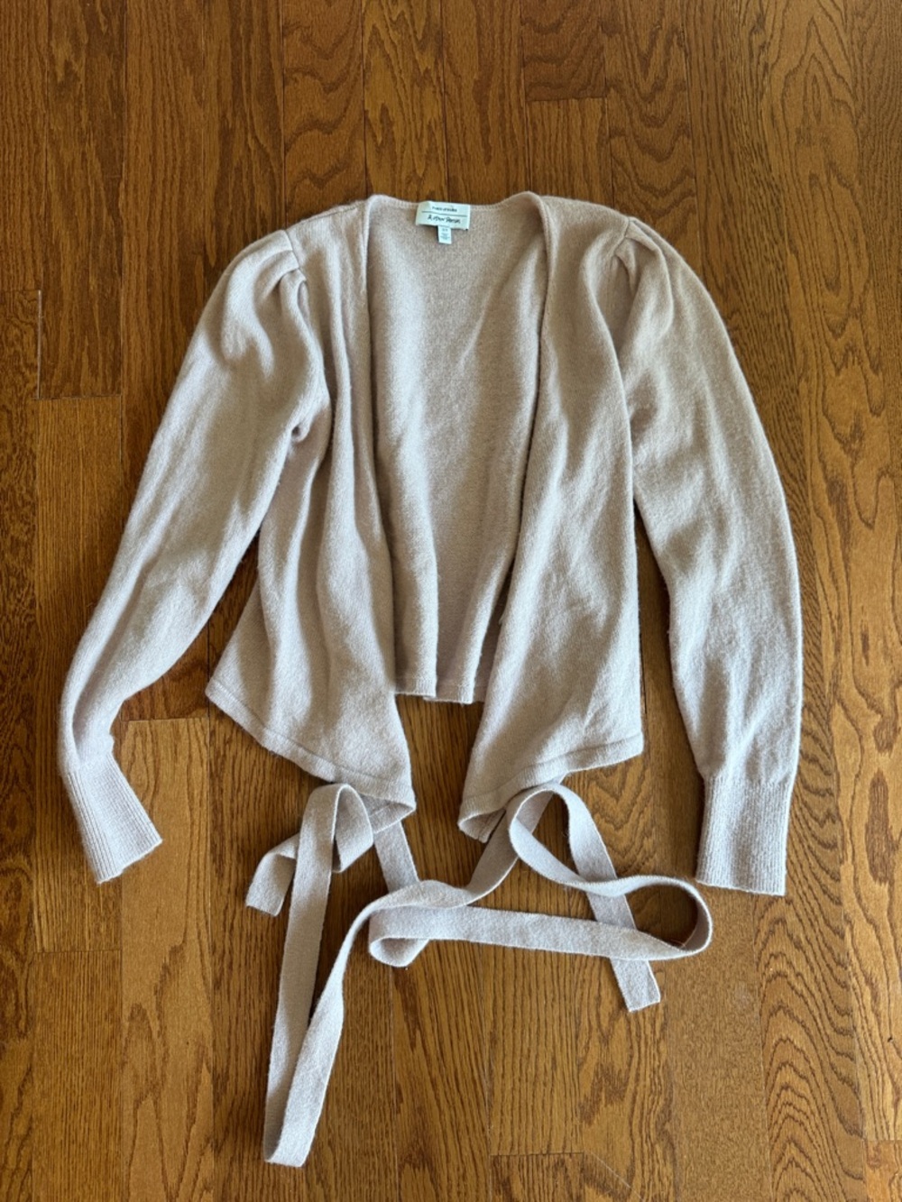 & Other Stories Tie-Waist Puff Sleeve Pink Cardigan
